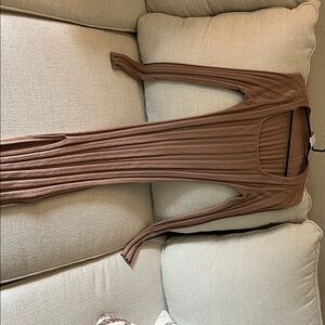 Elegant Long Sleeve Brown Dress